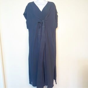 Umgee Medium Midi Dress with Fringe Hem Front Tie, Muumuu Beach Coverup Lounge